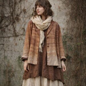 Peter Nygard Womens Linen Blazer Sz 4 Earth Tone Brown Tan Beige 3 Button Chic